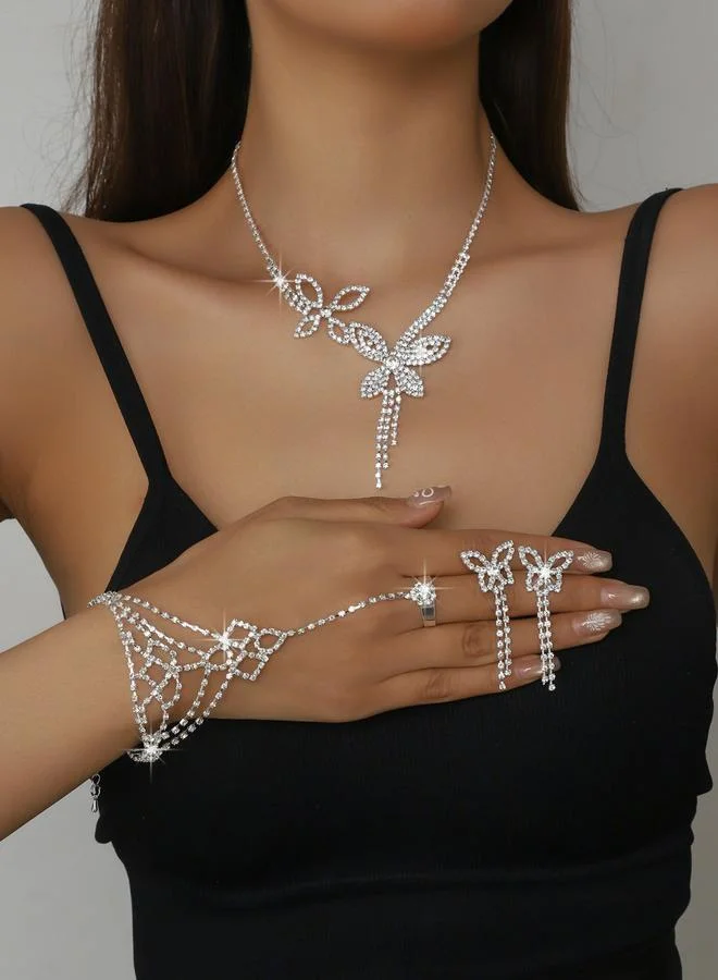 تايك تو طقم مجوهرات 3 قطع عقد بتصميم فراشة وسوار وأقراط منمقة